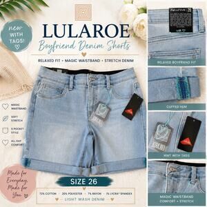 LuLaRoe Boyfriend Denim Shorts Size 26 Light Wash Cuffed NWT